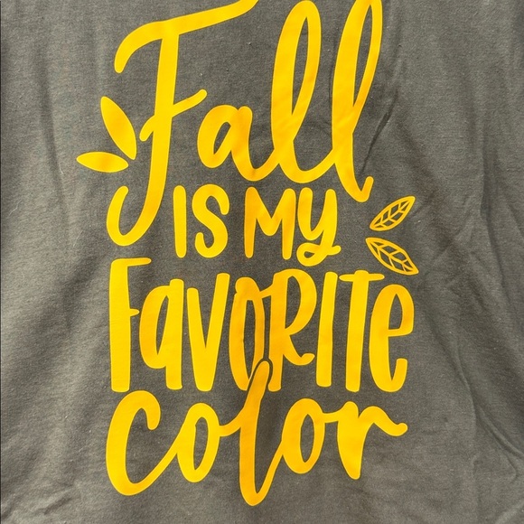 NWT Time and Tru Olive Green Long Sleeve with Yellow Fall Vinyl Graphic large - Picture 2 of 3